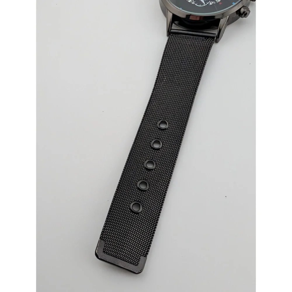 Geneva‎ Watch Men 42mm Black Case Mesh Metal Band- New Battery